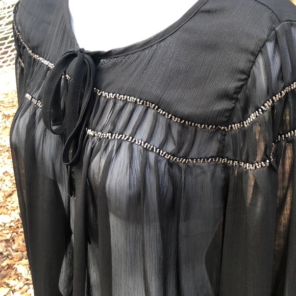 🐴ROCK&ROLL COWGIRL sheer black top, silver beads - Picture 4 of 6